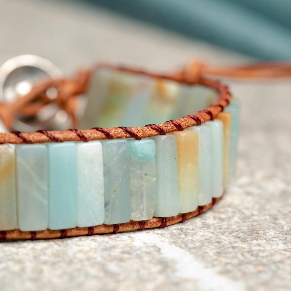 Bohemian Armband - Leer & Amazoniet - Evenwicht-Armband Amazoniet-Zentana