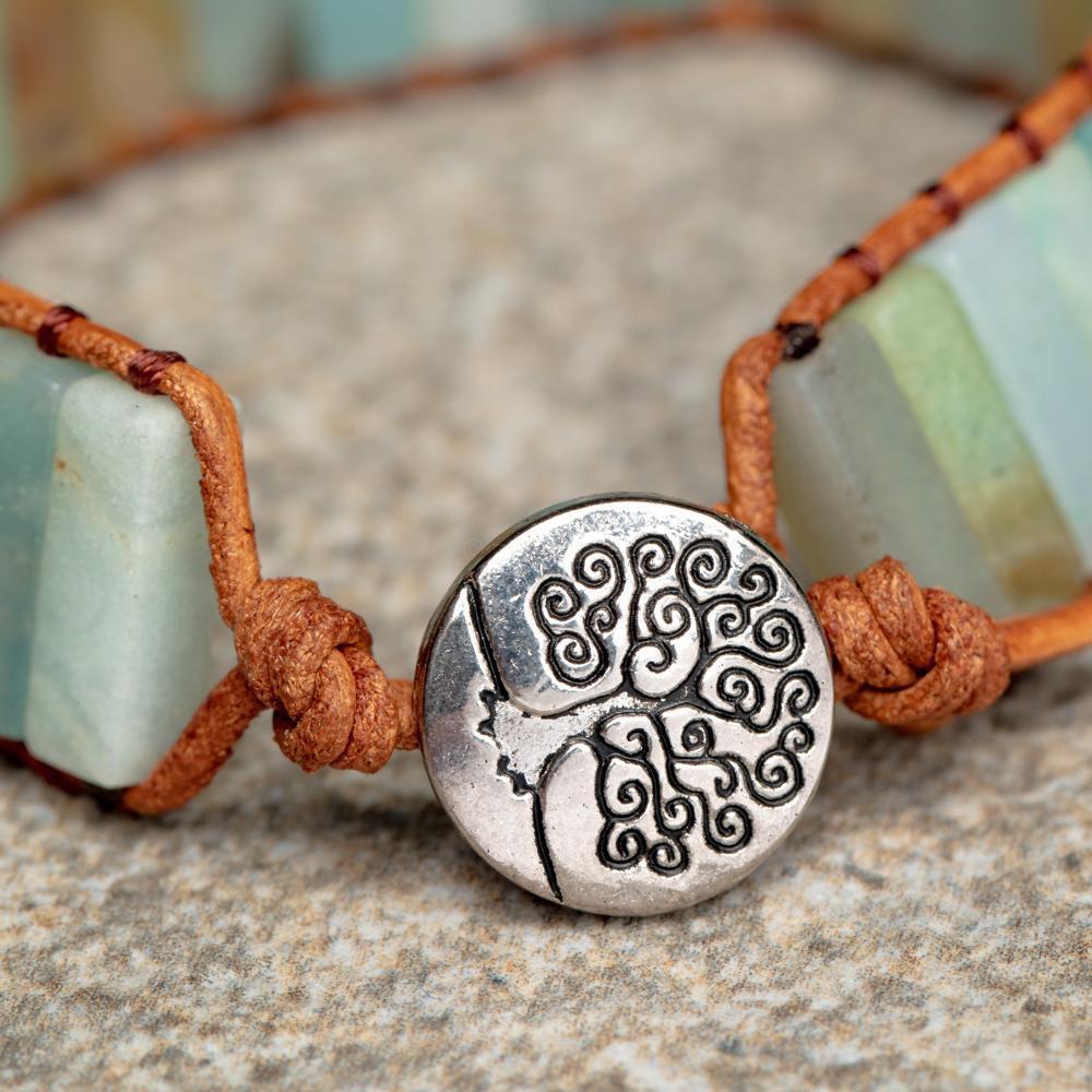 Bohemian Armband - Leer & Amazoniet - Evenwicht-Armband Amazoniet-Zentana