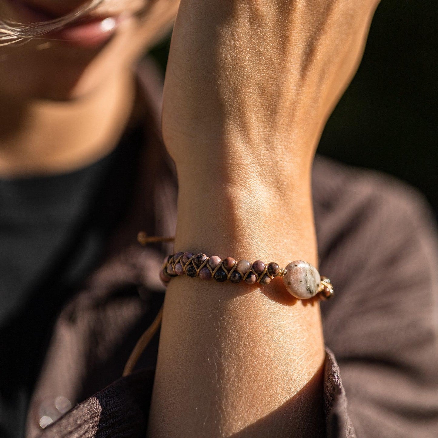 Bohemian Armband - Rhodoniet - Ovaal Geslepen - Verstelbaar - Zelfliefde-Bohemian armband-Zentana