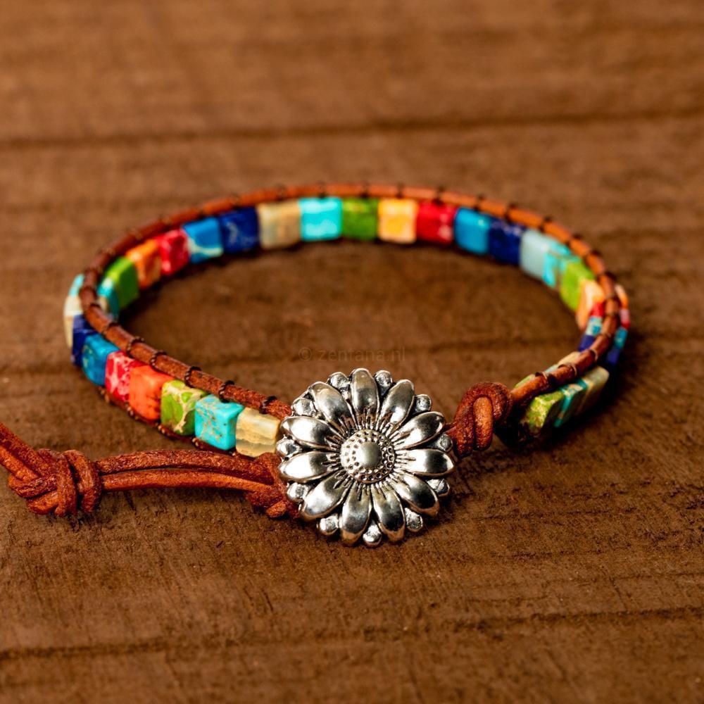 Bohemian Chakra Armband - Jaspis Cubes - Overtuiging-Armband jaspis-Zentana