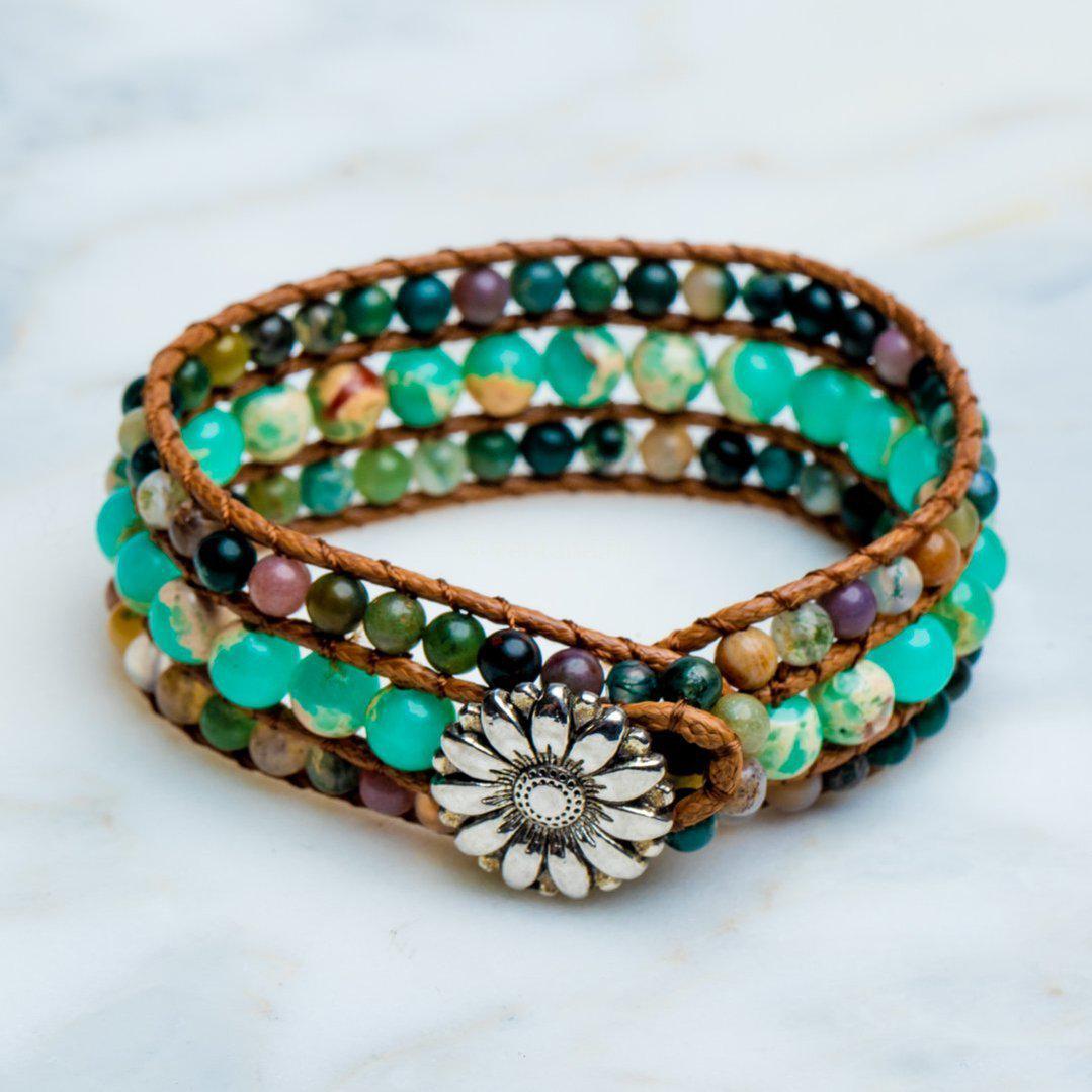 Jaspis & Agaat Armband - Gelaagde Imperial Jaspis & India Agaat - Fantasie-Armband zonnebloem-Zentana