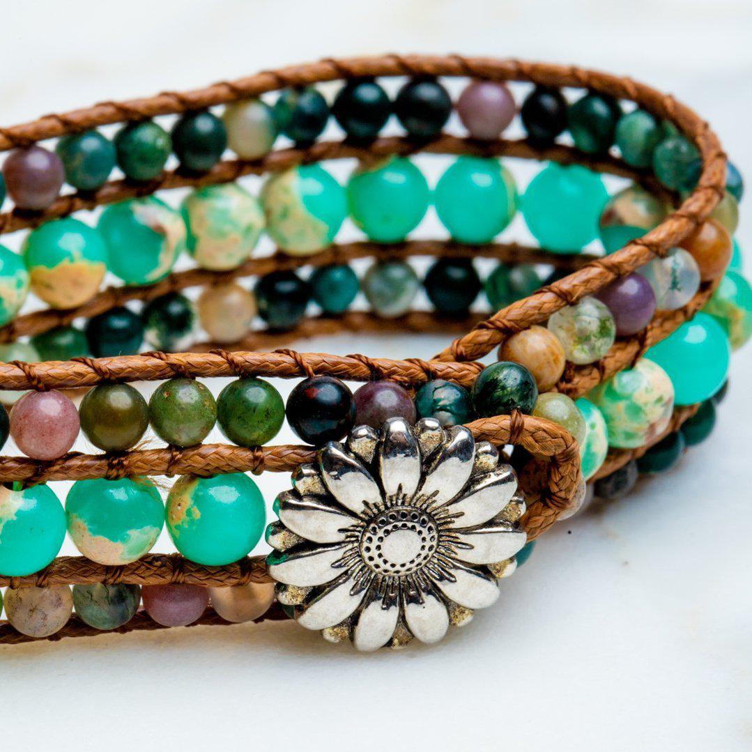 Jaspis & Agaat Armband - Gelaagde Imperial Jaspis & India Agaat - Fantasie-Armband zonnebloem-Zentana