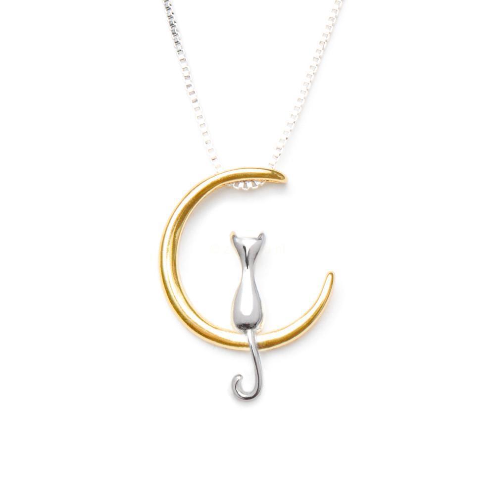 Kat Maan Ketting - 30% Zilver - 2 Stijlen-Ketting-Goud-Zentana