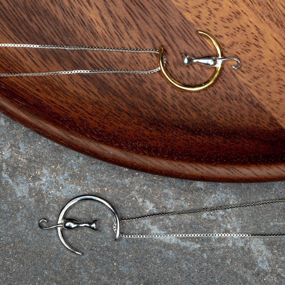 Kat Maan Ketting - 30% Zilver - 2 Stijlen-Ketting-Zilver-Zentana