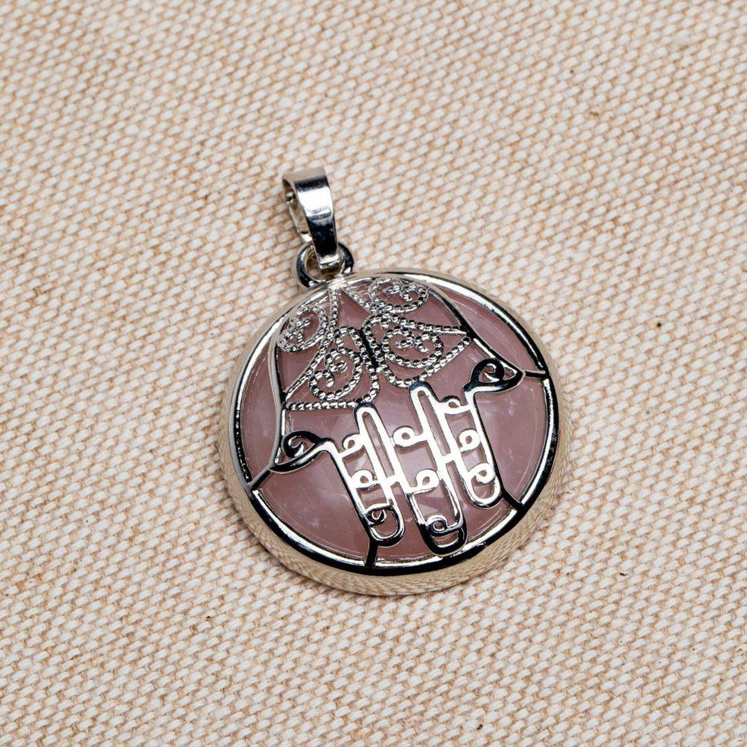 Ketting Hanger - Hamsa Gelukshandje - Rozenkwarts Edelsteen - Geluk-Hamsa hanger rozenkwarts-Zentana