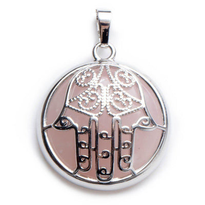Ketting Hanger - Hamsa Gelukshandje - Rozenkwarts Edelsteen - Geluk-Hamsa hanger rozenkwarts-Zentana