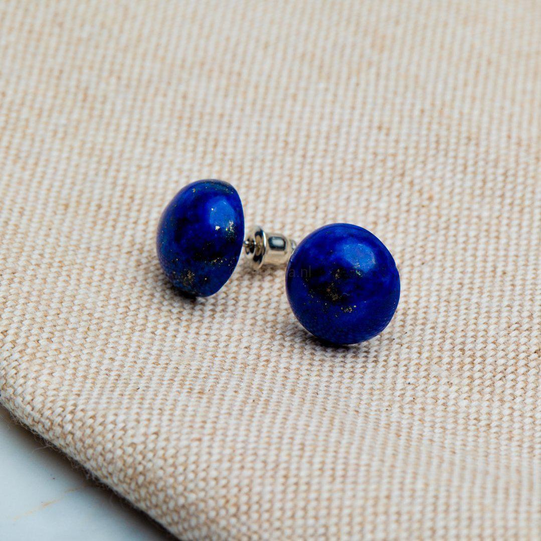 Oorknopjes Lapis Lazuli - Ronde Oorbellen - Oorstekers Edelsteen - Zelfvertrouwen-Oorknopjes lapis lazuli-Zentana