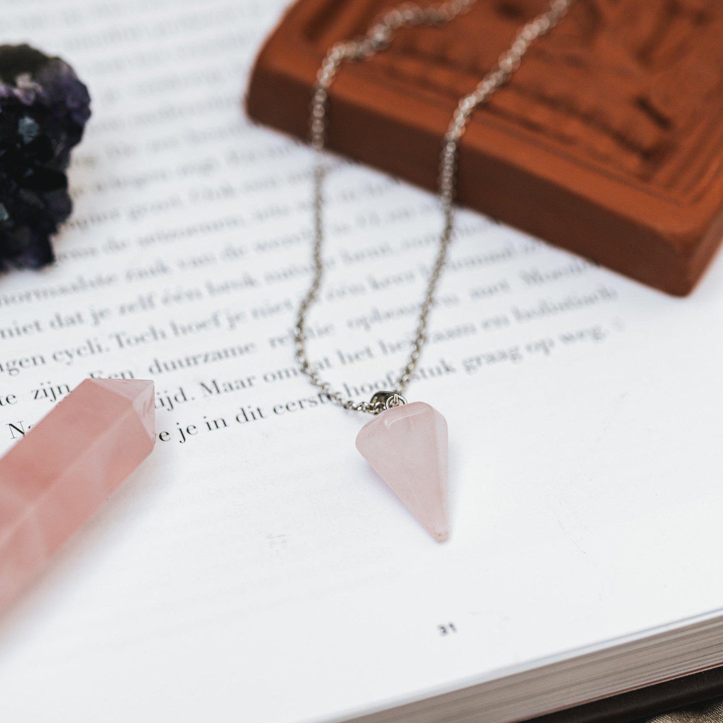 Pendelketting - Rozenkwarts Pendel - Ketting & Edelsteen Hanger - Inzicht-Pendel ketting rozenkwarts-Zentana