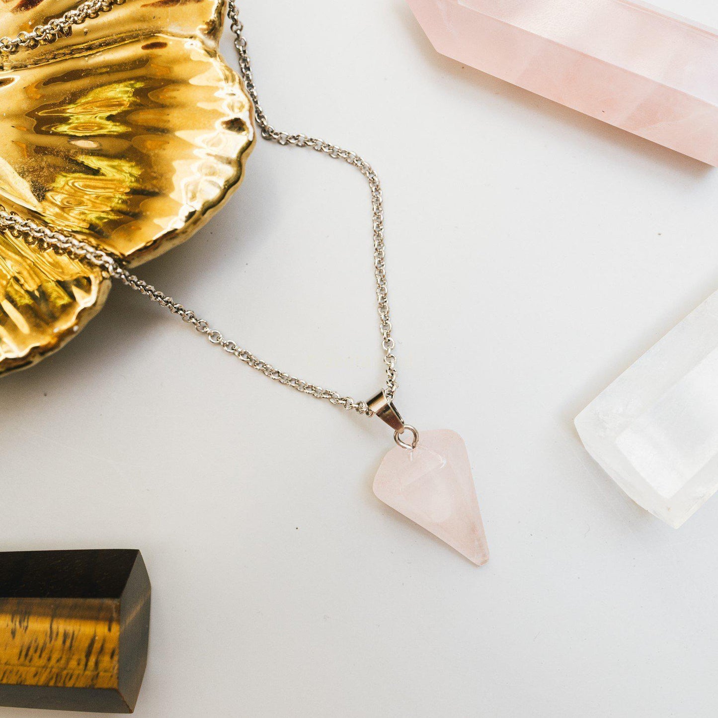 Pendelketting - Rozenkwarts Pendel - Ketting & Edelsteen Hanger - Inzicht-Pendel ketting rozenkwarts-Zentana