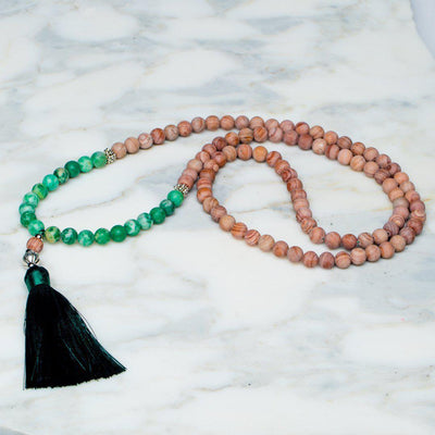 Set van 2 - Mala + Armband - Handgemaakte Ketting & Armband - Rhodochrosiet - Geluk-Mala ketting + armband-Zentana