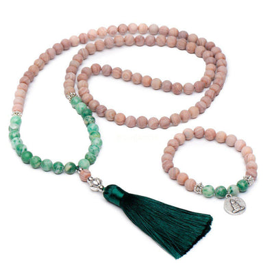 Set van 2 - Mala + Armband - Handgemaakte Ketting & Armband - Rhodochrosiet - Geluk-Mala ketting + armband-Zentana