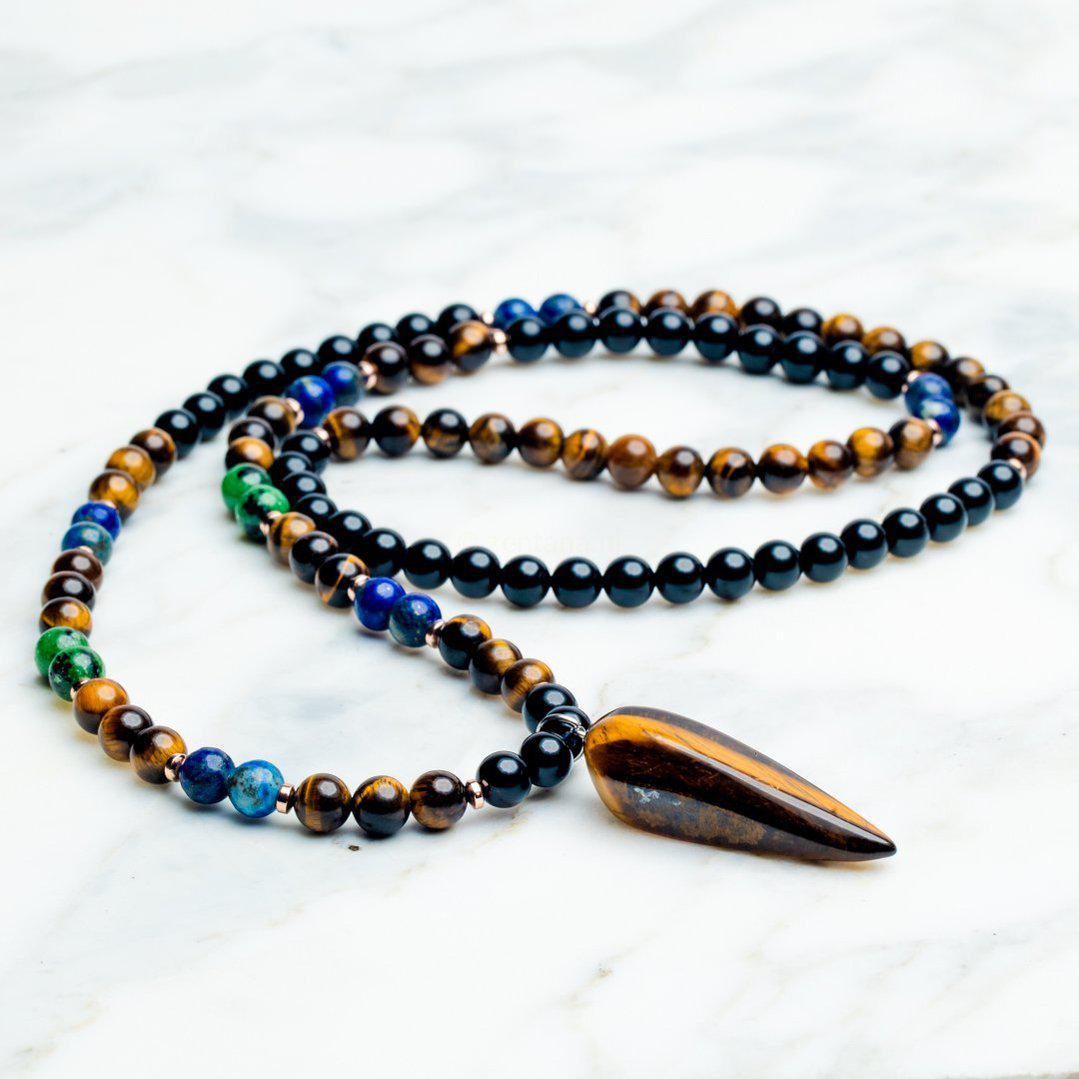 Set van 2 - Mala + Armband - Handgemaakte Ketting & Armband - Tijgeroog - Intuïtie-Mala ketting + armband-Zentana