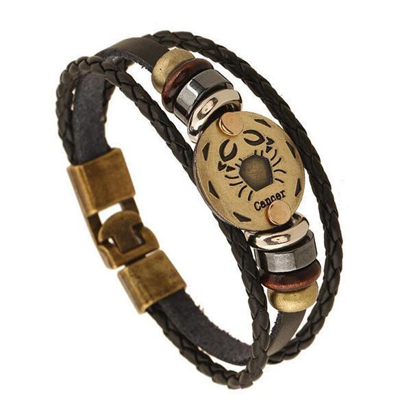 Sterrenbeeld Armband - Leer & Aluminium-brons-Sterrenbeeld armband-Kreeft-Zentana