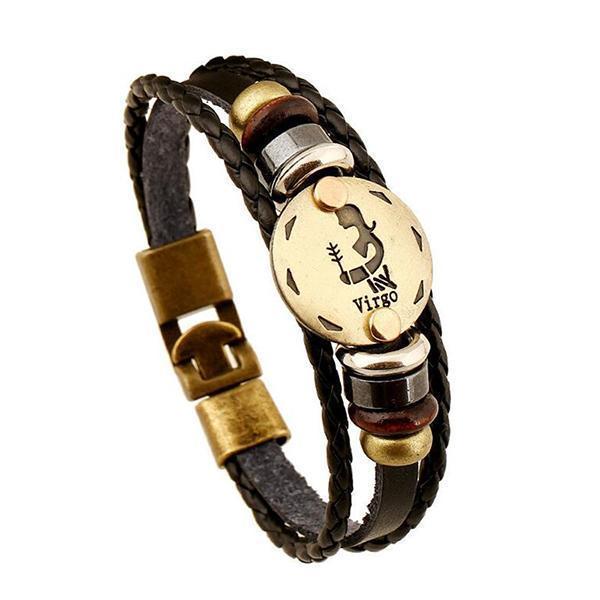 Sterrenbeeld Armband - Leer & Aluminium-brons-Sterrenbeeld armband-Maagd-Zentana