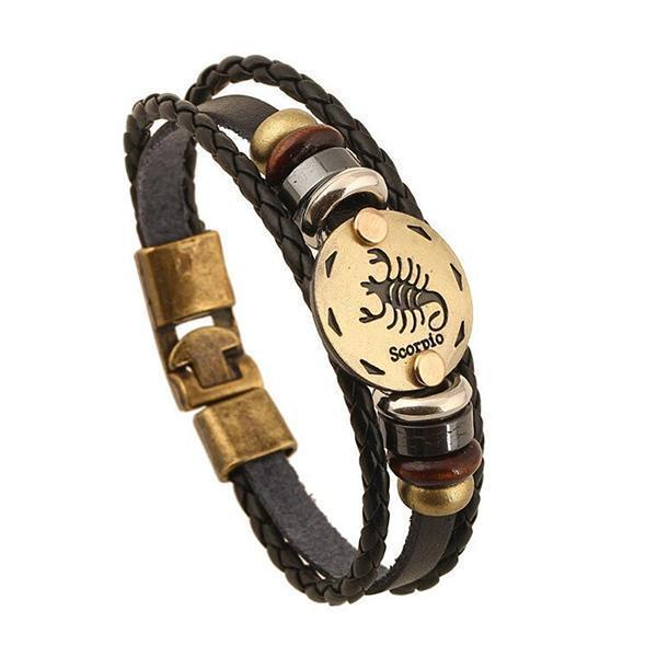Sterrenbeeld Armband - Leer & Aluminium-brons-Sterrenbeeld armband-Schorpioen-Zentana