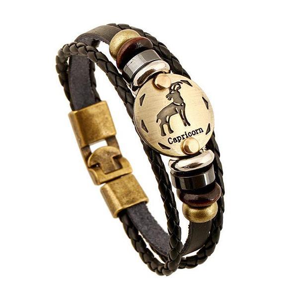 Sterrenbeeld Armband - Leer & Aluminium-brons-Sterrenbeeld armband-Steenbok-Zentana