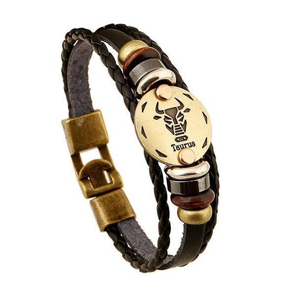Sterrenbeeld Armband - Leer & Aluminium-brons-Sterrenbeeld armband-Stier-Zentana