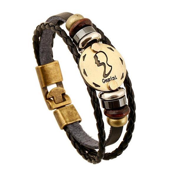 Sterrenbeeld Armband - Leer & Aluminium-brons-Sterrenbeeld armband-Tweelingen-Zentana