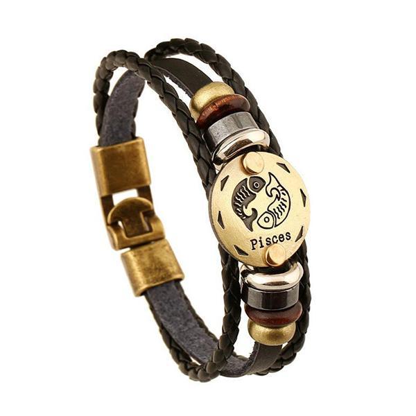 Sterrenbeeld Armband - Leer & Aluminium-brons-Sterrenbeeld armband-Vissen-Zentana