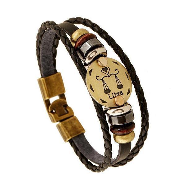 Sterrenbeeld Armband - Leer & Aluminium-brons-Sterrenbeeld armband-Weegschaal-Zentana