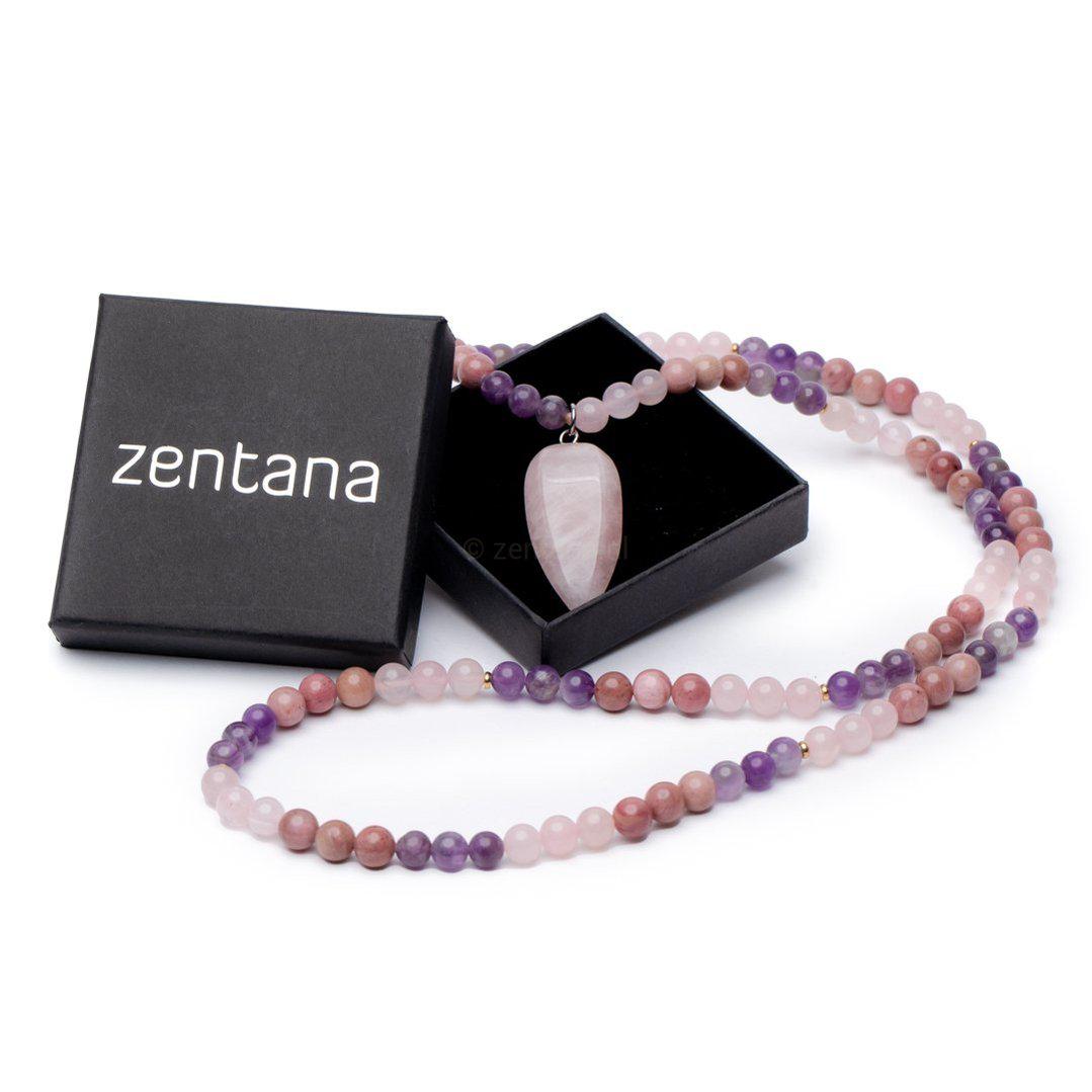 Tibetaanse Mala Edelstenen - Handgemaakte Ketting - Rozenkwarts - Zelfliefde-Mala ketting rozenkwarts-Zentana