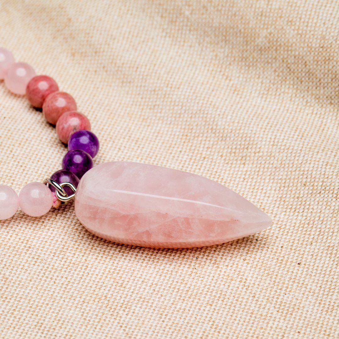 Tibetaanse Mala Edelstenen - Handgemaakte Ketting - Rozenkwarts - Zelfliefde-Mala ketting rozenkwarts-Zentana