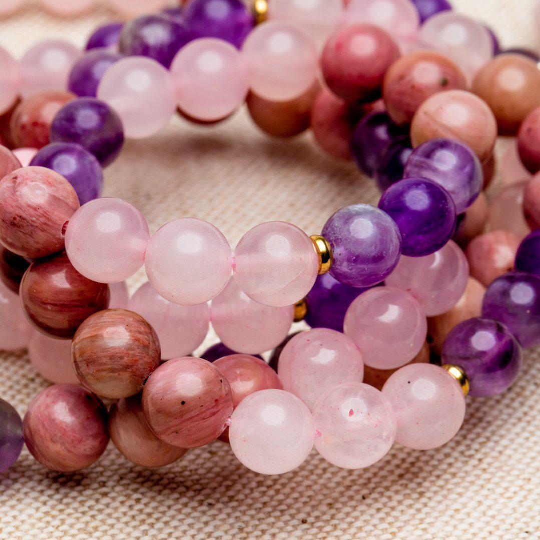 Tibetaanse Mala Edelstenen - Handgemaakte Ketting - Rozenkwarts - Zelfliefde-Mala ketting rozenkwarts-Zentana