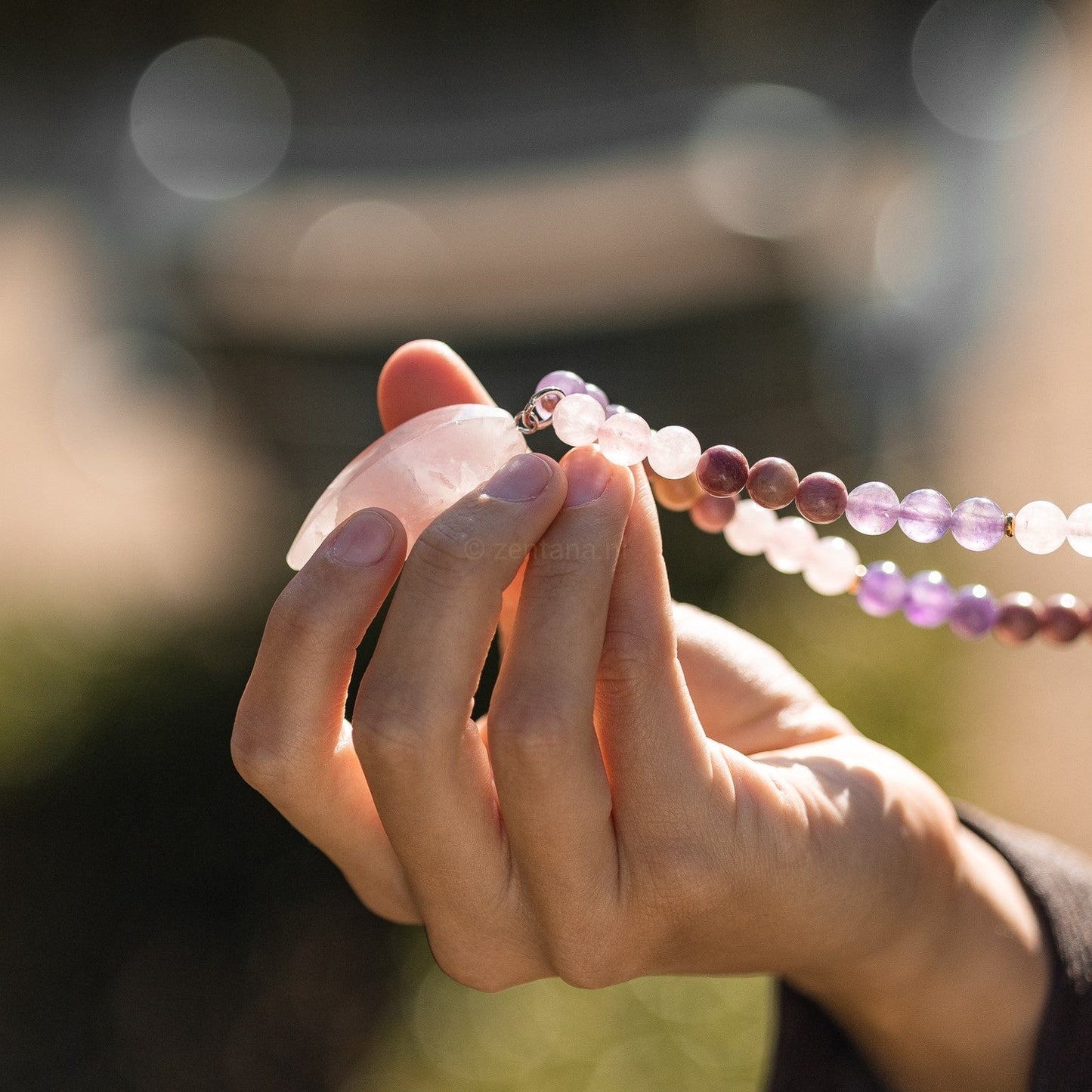 Tibetaanse Mala Edelstenen - Handgemaakte Ketting - Rozenkwarts - Zelfliefde-Mala ketting rozenkwarts-Zentana