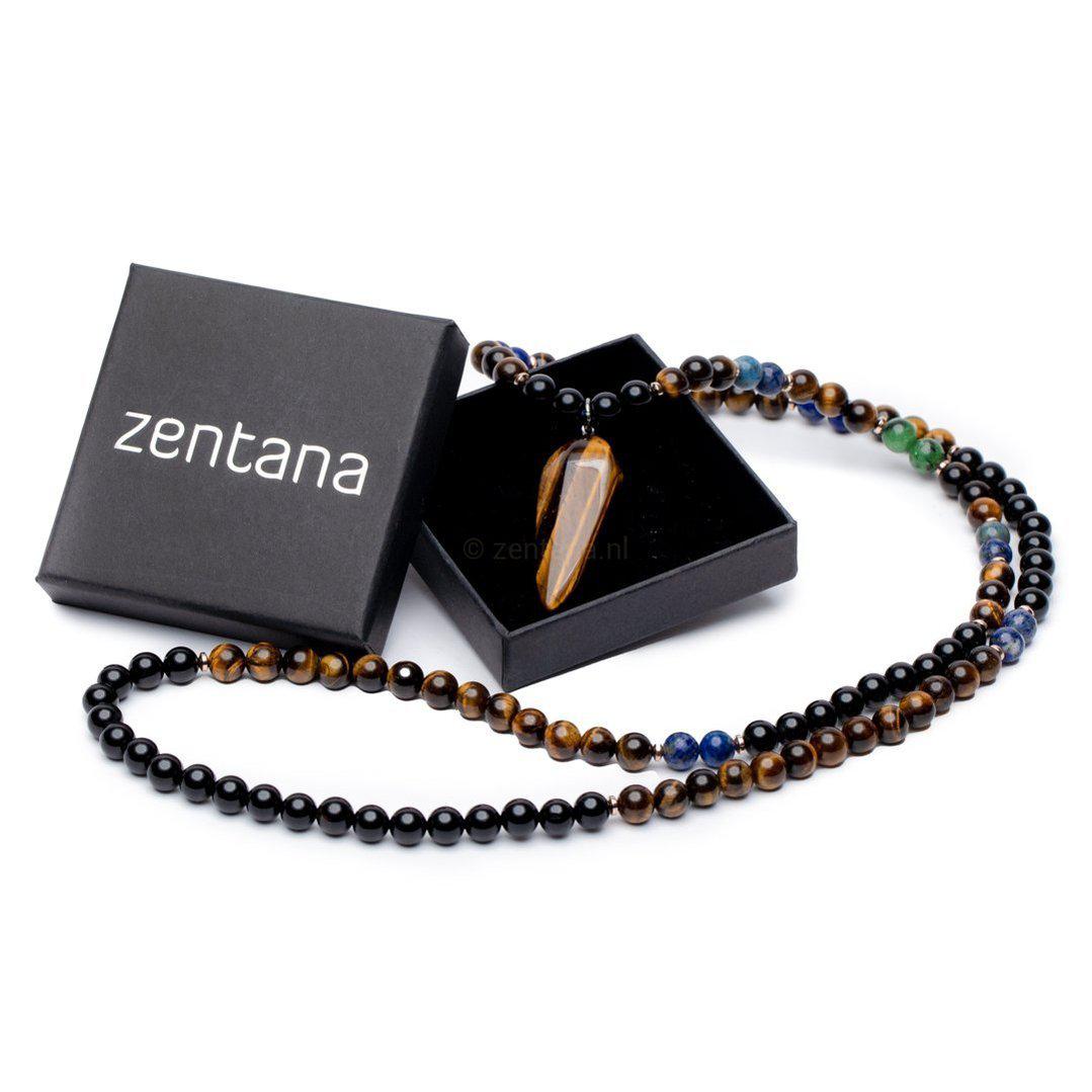 Tibetaanse Mala Handgemaakt - Ketting Verschillende Edelstenen - Tijgeroog - Kracht-Mala edelstenen-Zentana