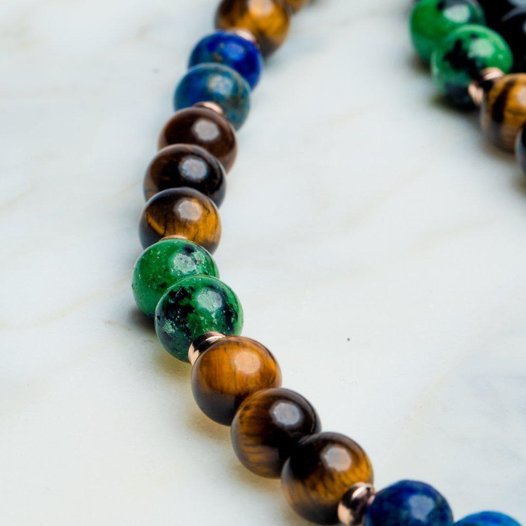 Tibetaanse Mala Handgemaakt - Ketting Verschillende Edelstenen - Tijgeroog - Kracht-Mala edelstenen-Zentana