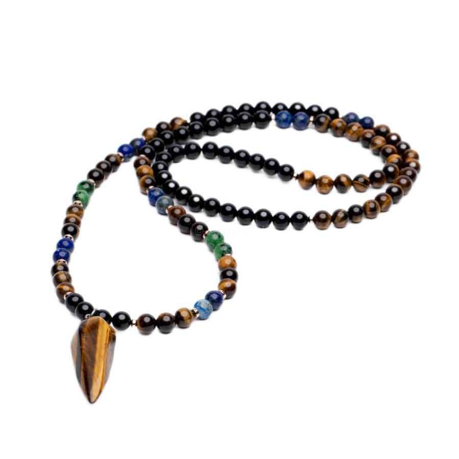 Tibetaanse Mala Handgemaakt - Ketting Verschillende Edelstenen - Tijgeroog - Kracht-Mala edelstenen-Zentana