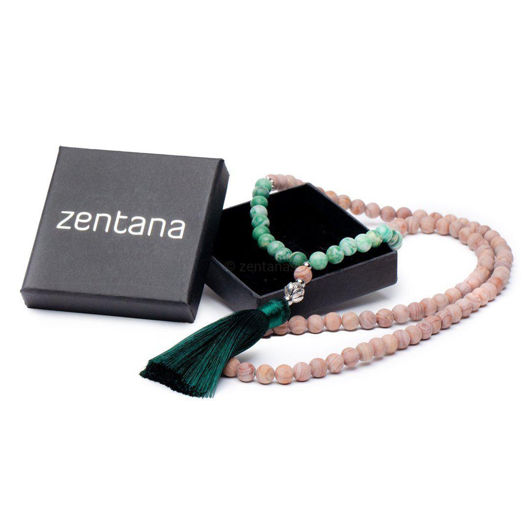 Tibetaanse Mala - Handgemaakte Ketting Edelsteen - Rhodochrosiet & Jaspis - Geluk-Mala edelstenen-Zentana