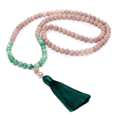 Tibetaanse Mala - Handgemaakte Ketting Edelsteen - Rhodochrosiet & Jaspis - Geluk-Mala edelstenen-Zentana