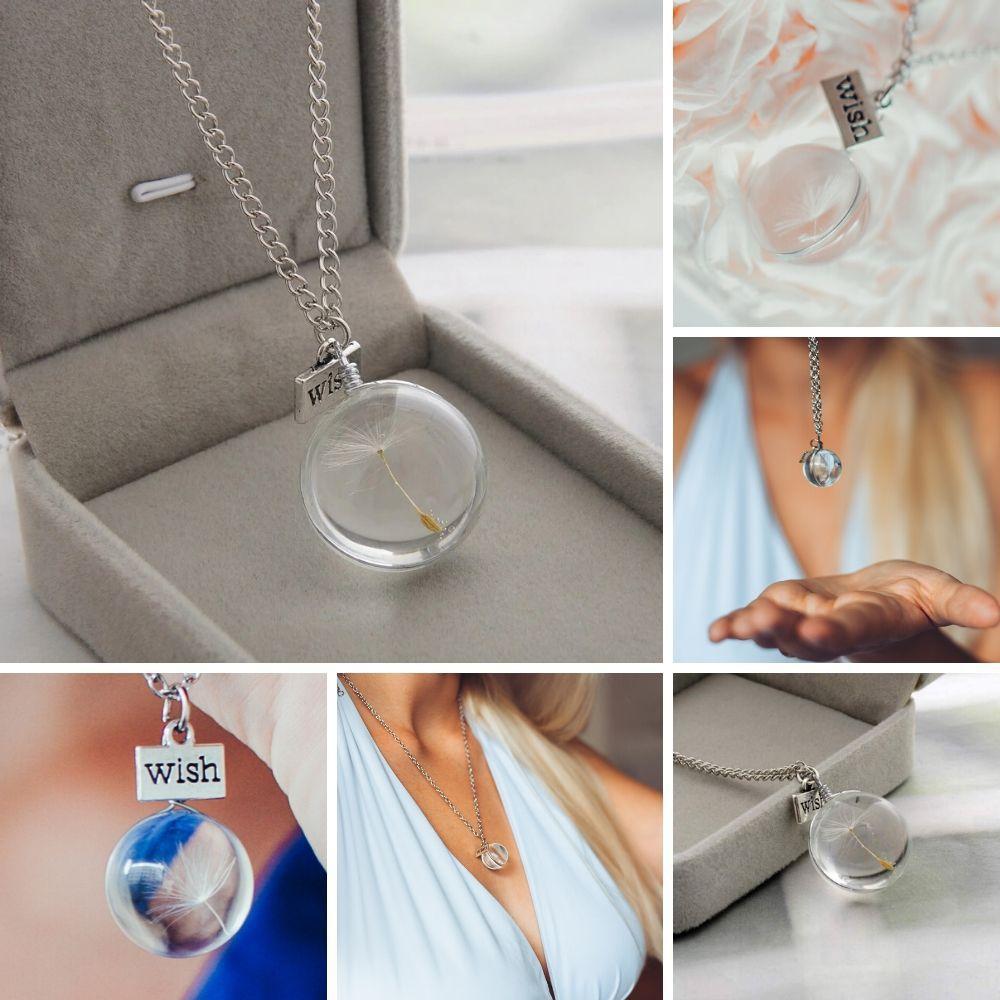 Wens Ketting - Paardenbloem Wish - Geblazen Glas-Paardebloem ketting-Zentana