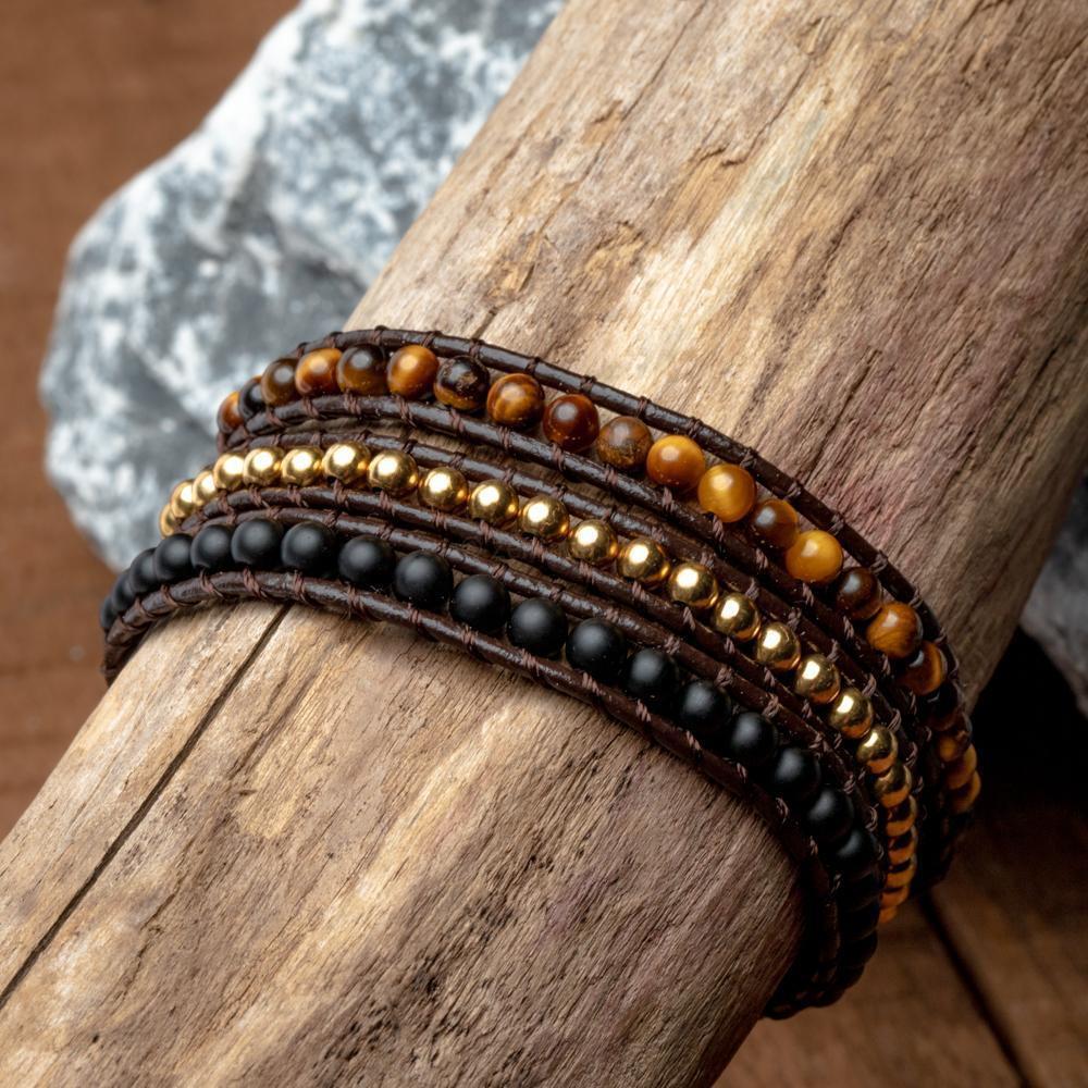 Wikkelarmband Balans - Tijgeroog & Frosted Agaat - Positiviteit-Wikkelarmband-Zentana
