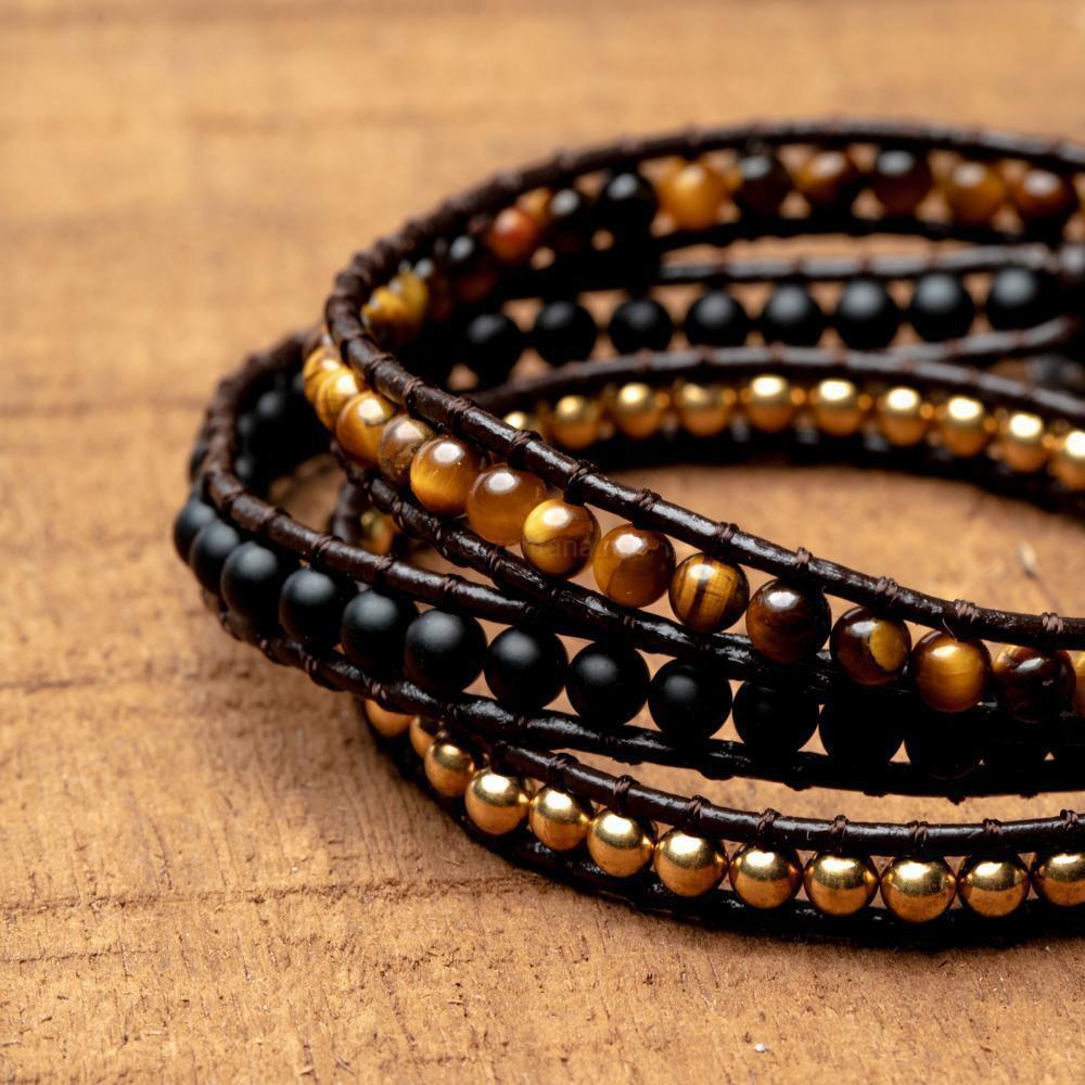 Wikkelarmband Balans - Tijgeroog & Frosted Agaat - Positiviteit-Wikkelarmband-Zentana