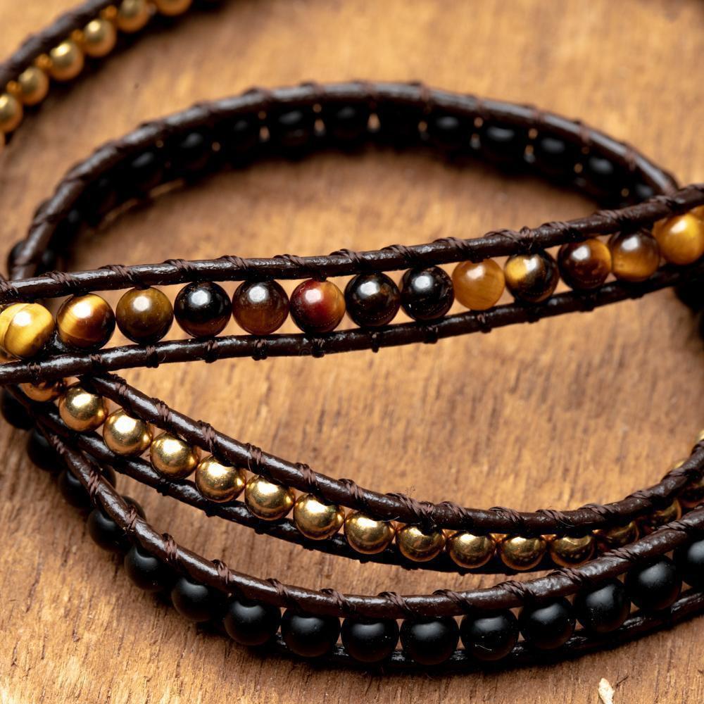 Wikkelarmband Balans - Tijgeroog & Frosted Agaat - Positiviteit-Wikkelarmband-Zentana