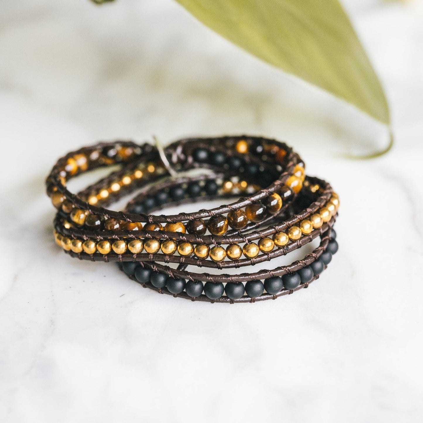 Wikkelarmband Balans - Tijgeroog & Frosted Agaat - Positiviteit-Wikkelarmband-Zentana