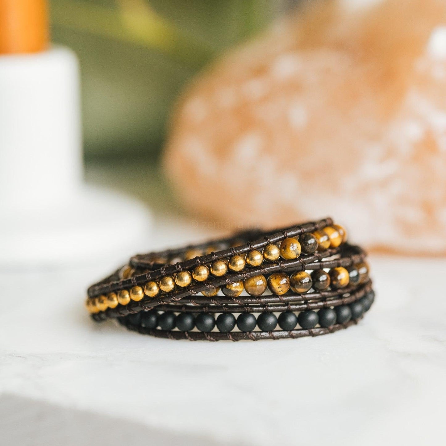 Wikkelarmband Balans - Tijgeroog & Frosted Agaat - Positiviteit-Wikkelarmband-Zentana