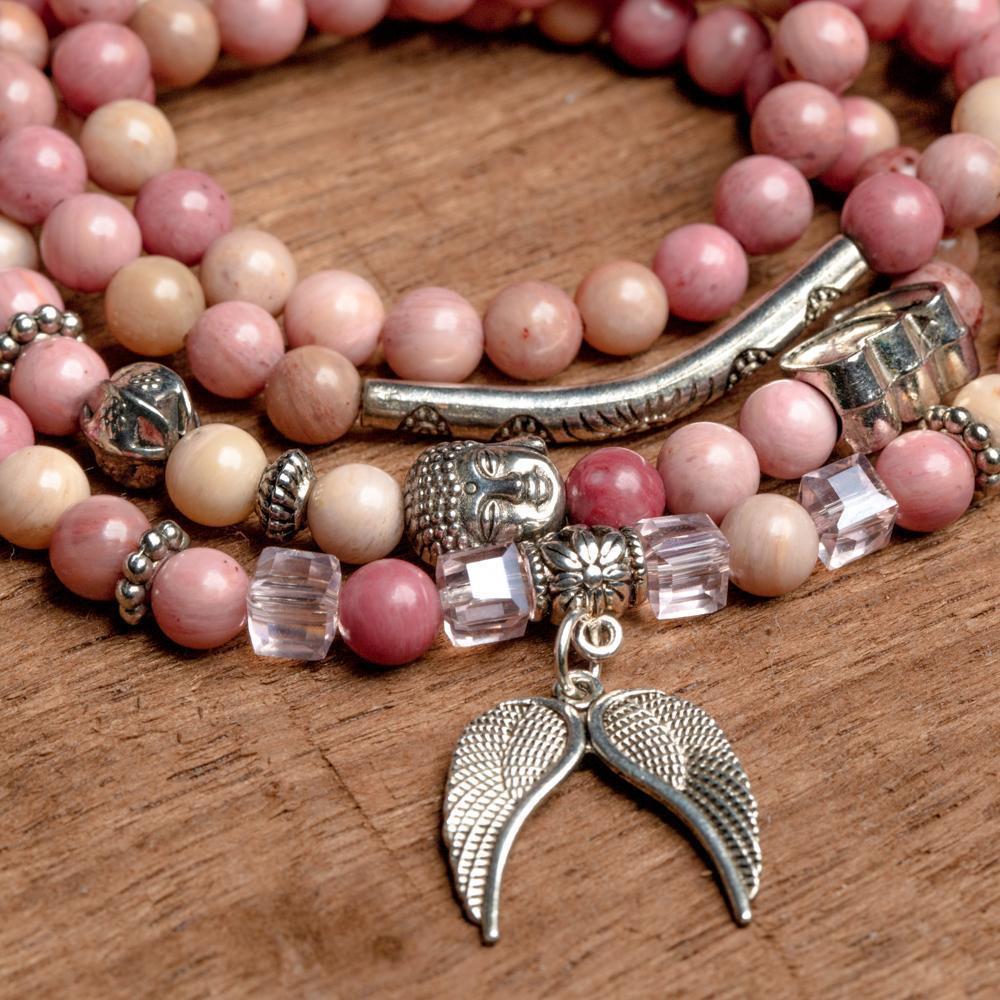 Wikkelarmband Bohemian Ibiza - Roze Rhodoniet - Engel Vleugels - Zelfliefde-Wikkelarmband rhodoniet-Zentana
