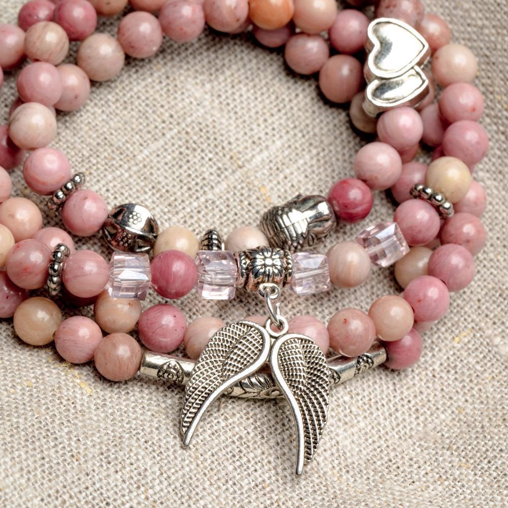 Wikkelarmband Bohemian Ibiza - Roze Rhodoniet - Engel Vleugels - Zelfliefde-Wikkelarmband rhodoniet-Zentana