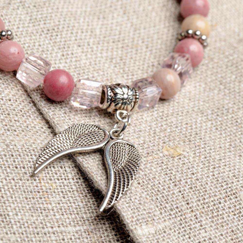 Wikkelarmband Bohemian Ibiza - Roze Rhodoniet - Engel Vleugels - Zelfliefde-Wikkelarmband rhodoniet-Zentana