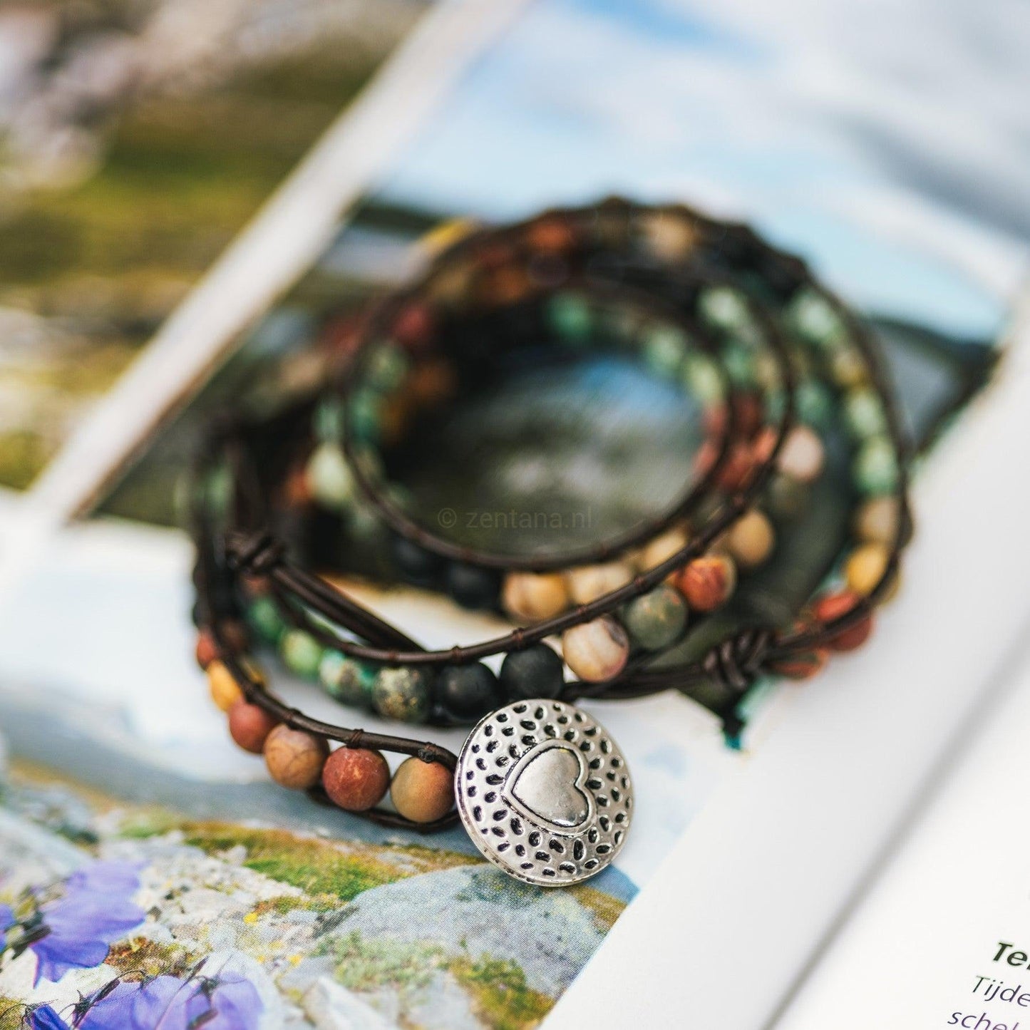 Wikkelarmband Bohemian - Leer & Jaspis - Liefde-Wikkelarmband-Zentana