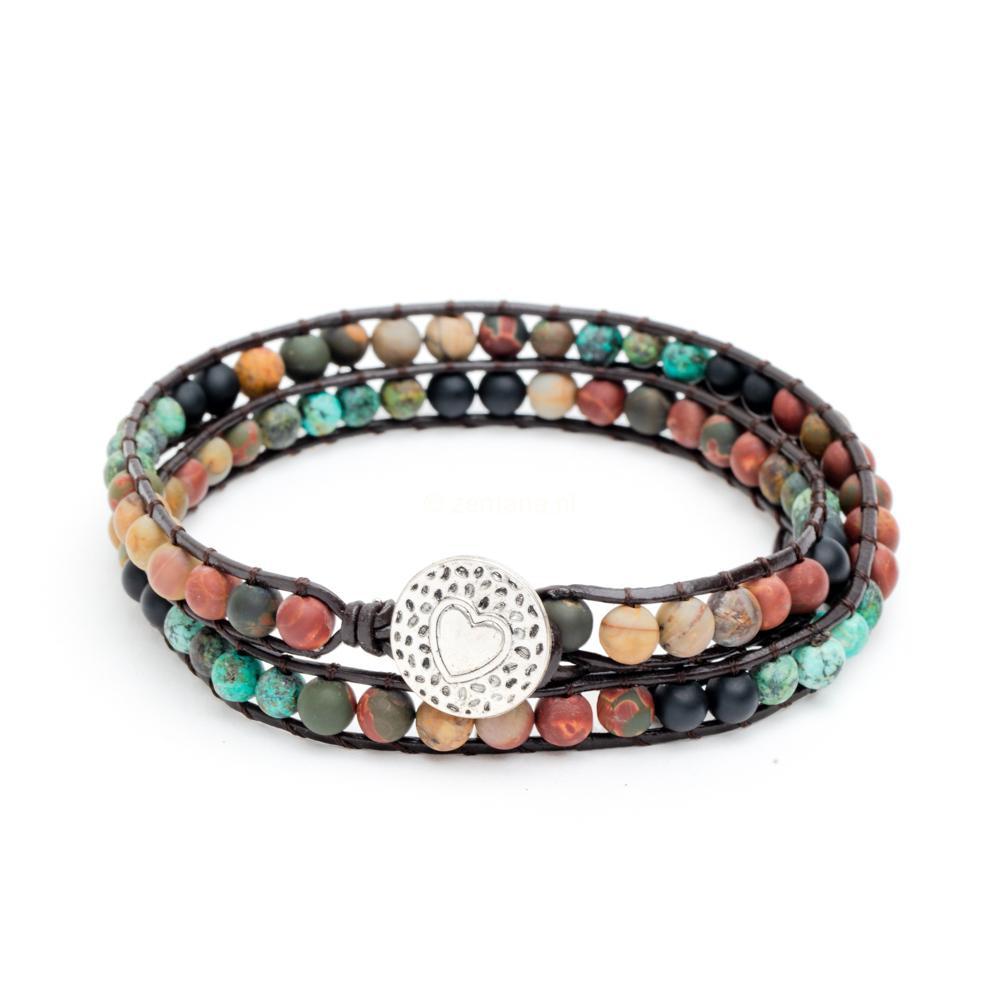 Wikkelarmband Bohemian - Leer & Jaspis - Liefde-Wikkelarmband-Zentana