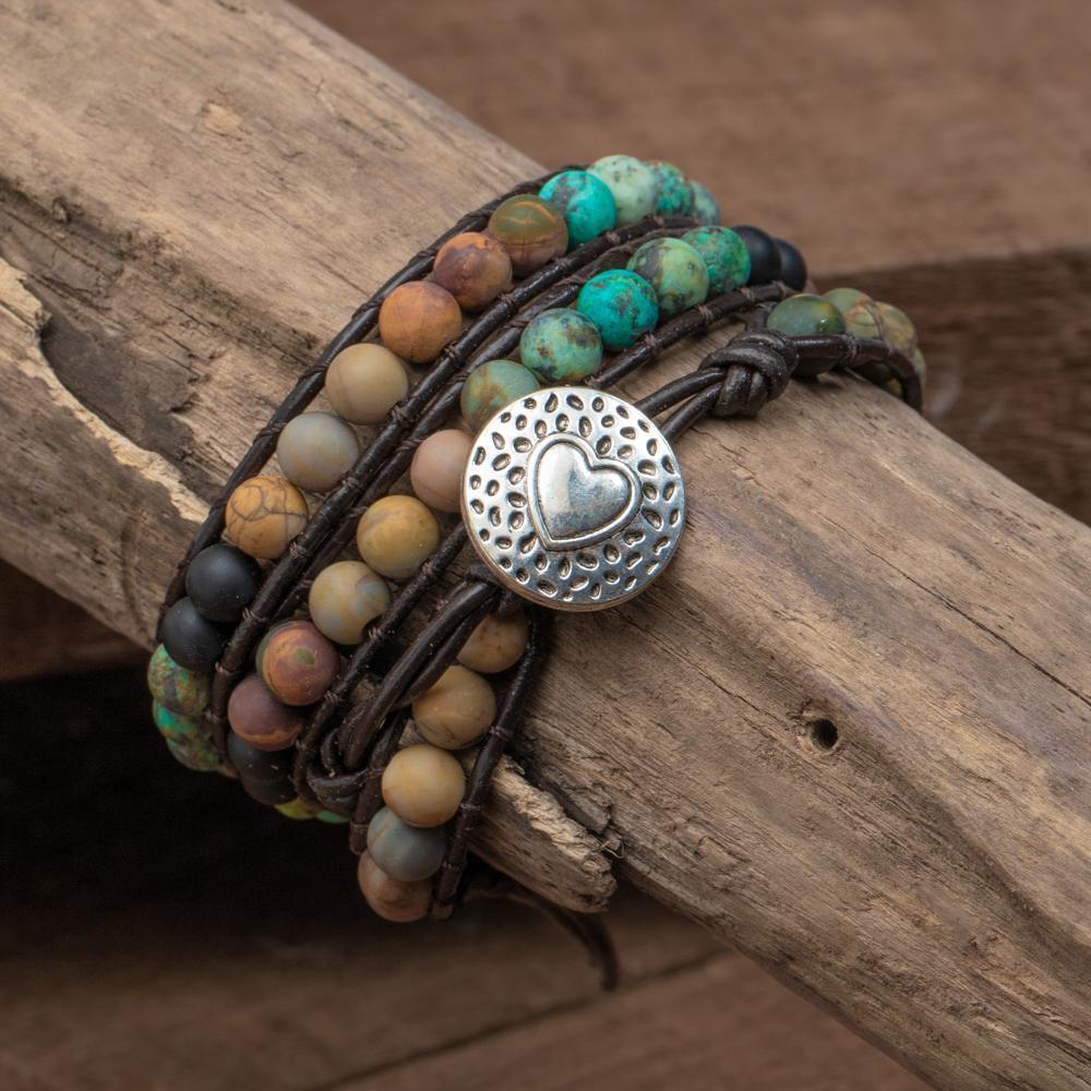 Wikkelarmband Bohemian - Leer & Jaspis - Liefde-Wikkelarmband-Zentana