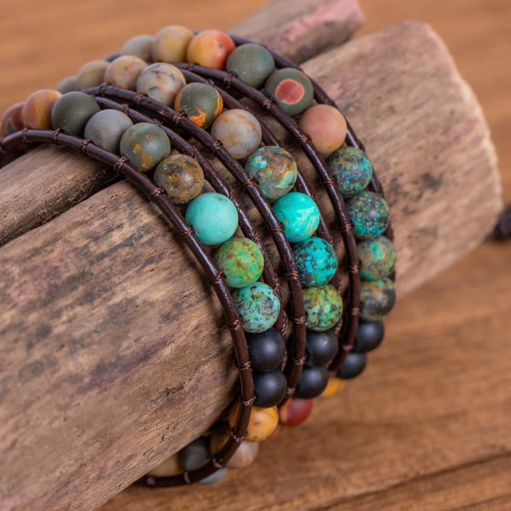 Wikkelarmband Bohemian - Leer & Jaspis - Liefde-Wikkelarmband-Zentana
