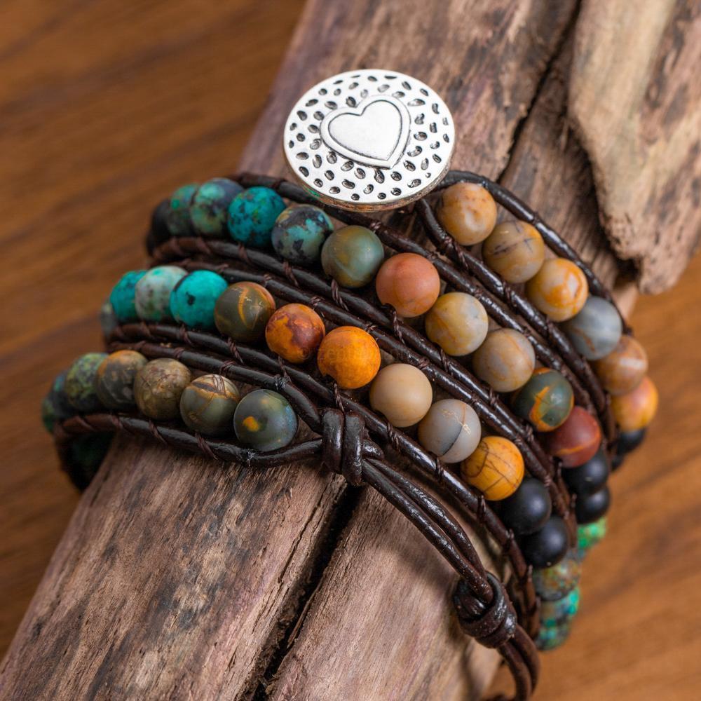 Wikkelarmband Bohemian - Leer & Jaspis - Liefde-Wikkelarmband-Zentana