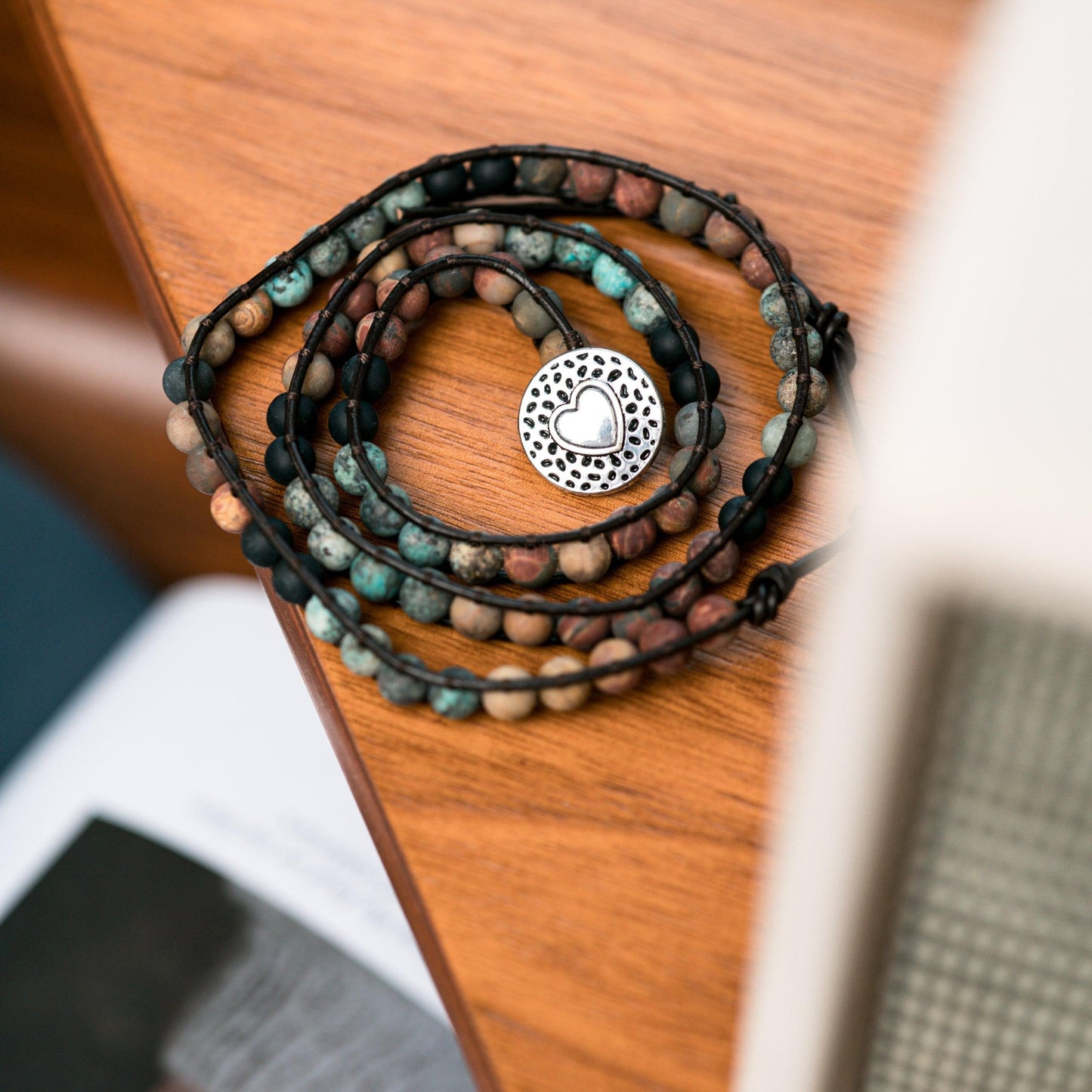 Wikkelarmband Bohemian - Leer & Jaspis - Liefde-Wikkelarmband-Zentana