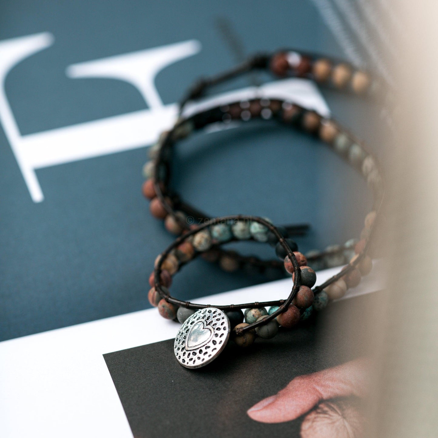 Wikkelarmband Bohemian - Leer & Jaspis - Liefde-Wikkelarmband-Zentana