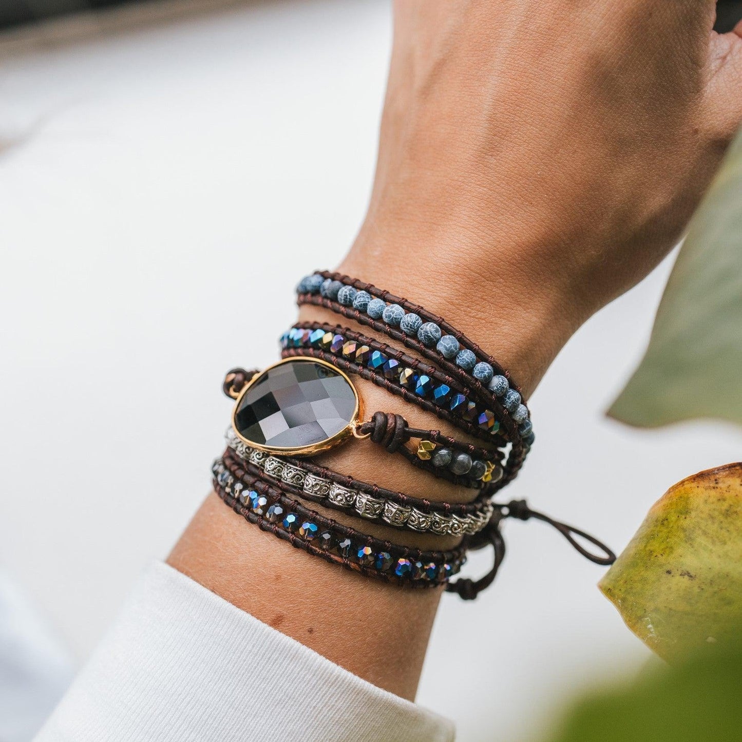 Wikkelarmband Onyx & Frosted Agaat - Grof Geslepen - Focus-Onyx wikkelarmband-Zentana